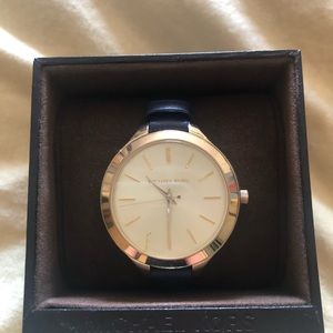 MICHAEL KORS gold navy blue leather watch